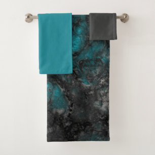 Turquoise and Grey Bath Towel Set