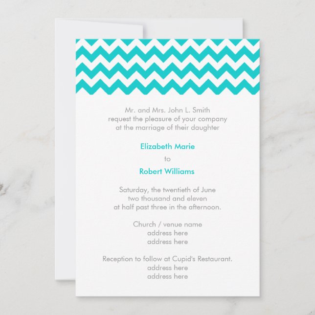 Turquoise and Grey Chevron Wedding Invitation (Front)