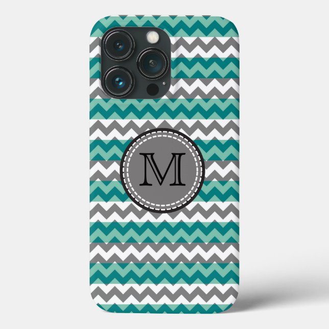Turquoise and Grey Chevron Zigzag Monogram Case-Ma Case-Mate iPhone Case (Back)