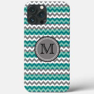 Turquoise and Grey Chevron Zigzag Monogram iPhone 13 Pro Max Case