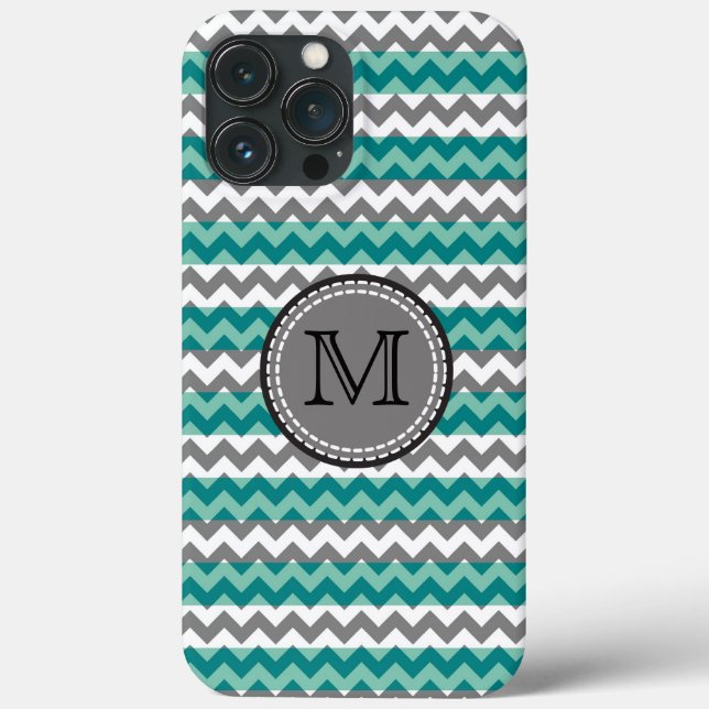 Turquoise and Grey Chevron Zigzag Monogram Case-Mate iPhone Case (Back)