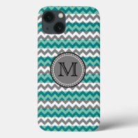 Turquoise and Grey Chevron Zigzag Monogram