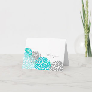 Turquoise and Grey Dahlia Blossom Thank you notes