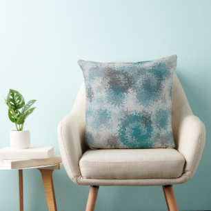 Turquoise and Grey Geometric Abstract Cushion