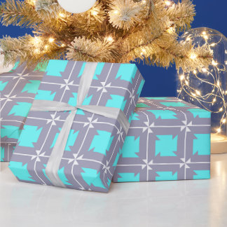 Turquoise and Grey Geometric Pattern Wrapping Paper