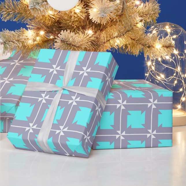 Turquoise and Grey Geometric Pattern Wrapping Paper (Holidays)