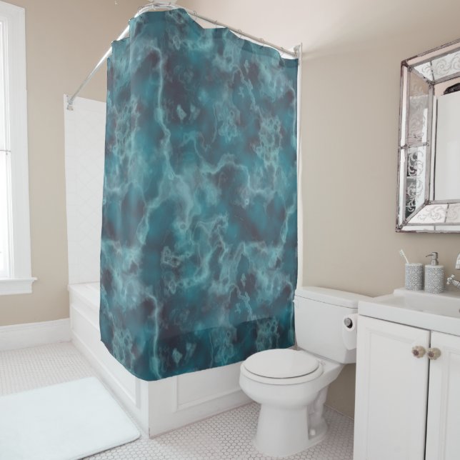 Turquoise and grey Marble abstract Shower Curtain (In Situ)