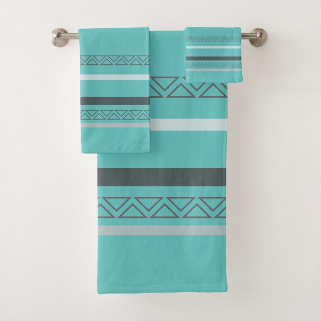 Turquoise and Grey Stripes Bath Towel Set (Insitu)