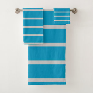 Turquoise and Grey Stripes Bath Towel Set