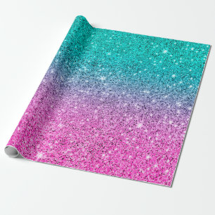 Turquoise and hot pink glitter ombre wrapping paper