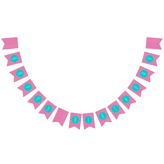 Turquoise and hot pink stripes Happy Birthday Bunting (All)