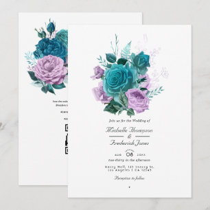Turquoise and Lavender Floral QR Code Wedding Invitation