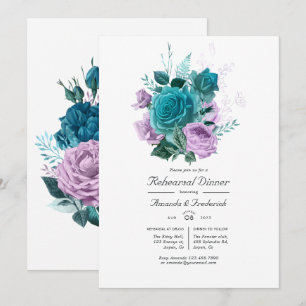 Turquoise and Lavender Floral Rehearsal Dinner Invitation
