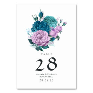 Turquoise and Lavender Floral Wedding Table Number