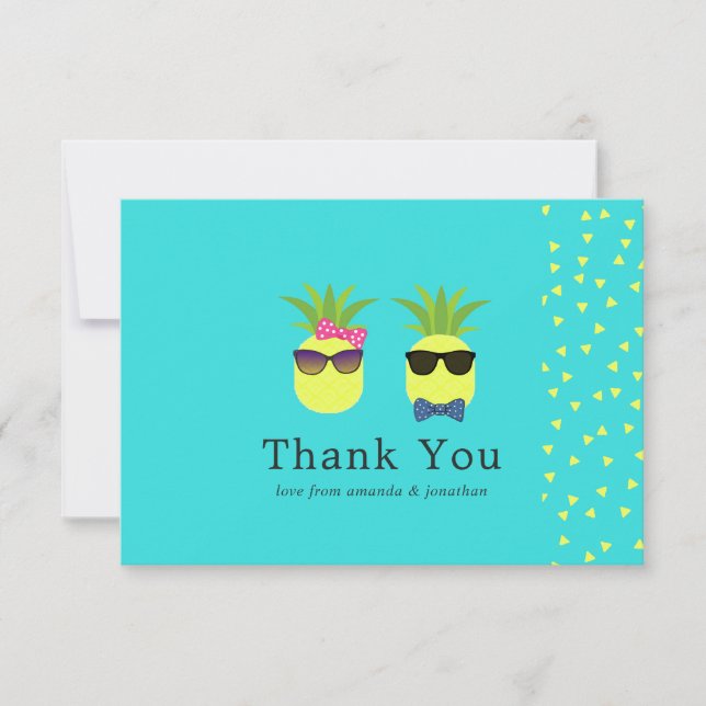Turquoise and Lemon Pineapples Wedding Thank You Card (Front)