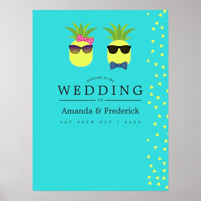 Turquoise and Lemon Summer Beach Wedding Welcome Poster (Front)