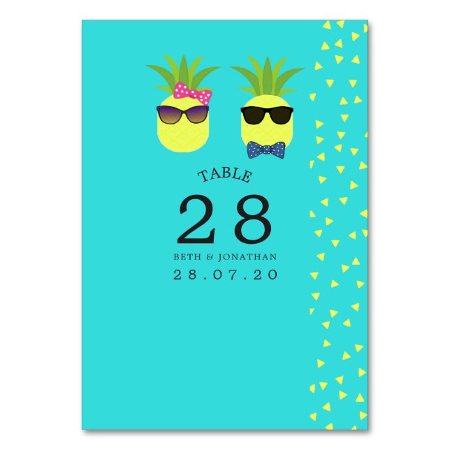 Turquoise and Lemon Summer Wedding Table Number (Front)