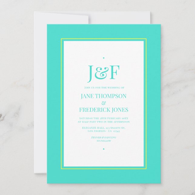 Turquoise and Lemon Yellow Wedding Invitation (Front)