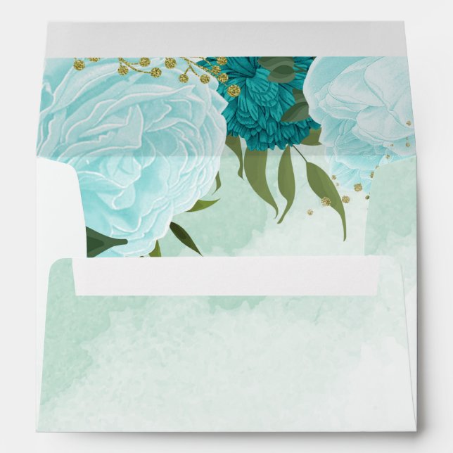 turquoise and light blue flowers wedding envelope (Back (Bottom))
