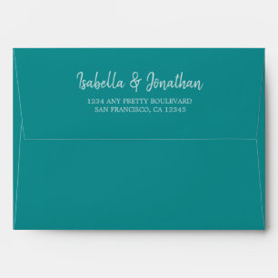 turquoise and light blue watercolor wedding envelope
