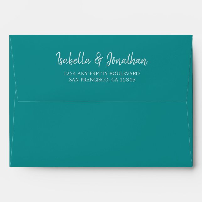 turquoise and light blue watercolor wedding envelope (Back (Top Flap))