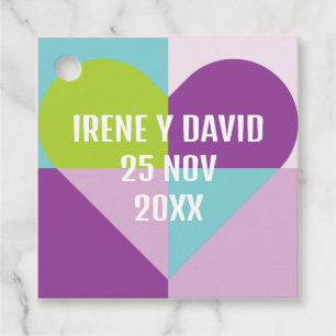 Turquoise and Lila Geometric Heart Thanks Wedding Favour Tags