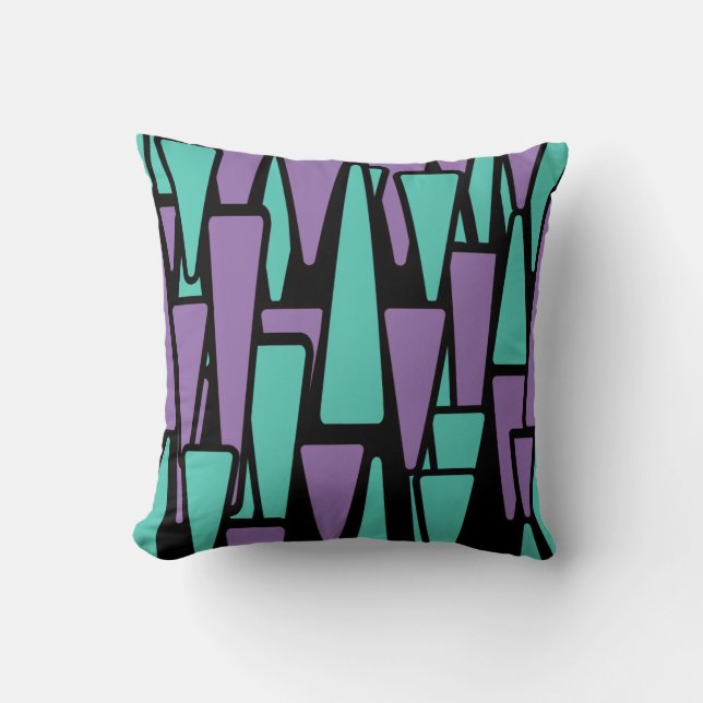 Turquoise and Lilac Abstract Designer Throw Pillow (Front)