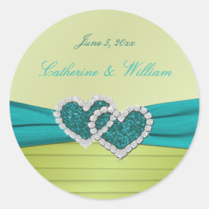 Turquoise and Lime Glitter Heart Round Sticker
