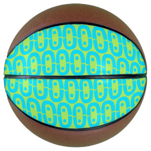 Turquoise and Lime Green Geometric Pattern Basketball