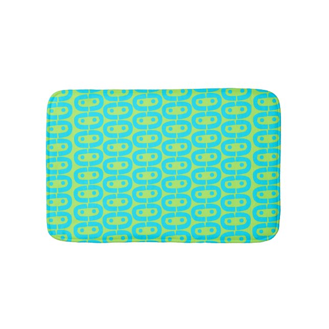 Turquoise and Lime Green Geometric Pattern Bath Mat (Front)