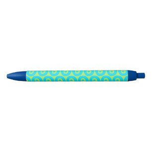 Turquoise and Lime Green Geometric Pattern Black Ink Pen