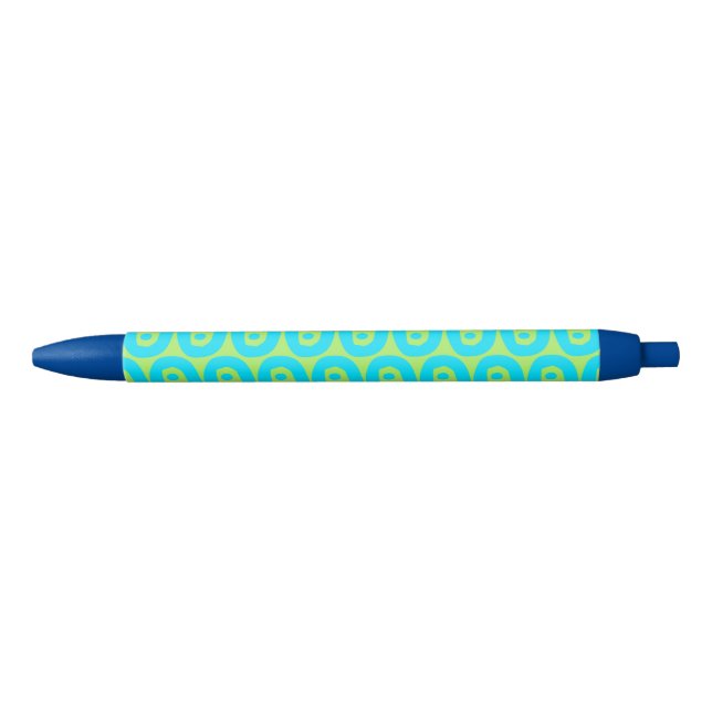 Turquoise and Lime Green Geometric Pattern Black Ink Pen (Front)