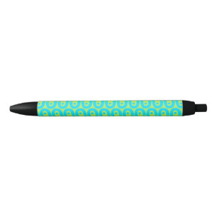 Turquoise and Lime Green Geometric Pattern Black Ink Pen