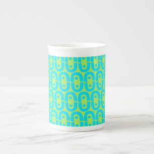 Turquoise and Lime Green Geometric Pattern Bone China Mug