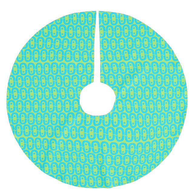 Turquoise and Lime Green Geometric Pattern Brushed Polyester Tree Skirt (Front)