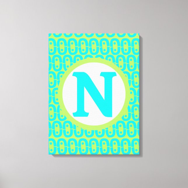 Turquoise and Lime Green Geometric Pattern Canvas Print (Front)