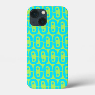 Turquoise and Lime Green Geometric Pattern iPhone 13 Mini Case