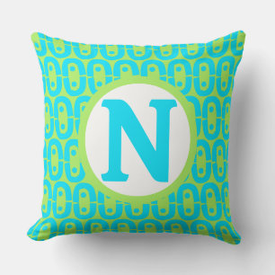 Turquoise and Lime Green Geometric Pattern Cushion