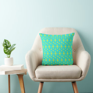 Turquoise and Lime Green Geometric Pattern Cushion