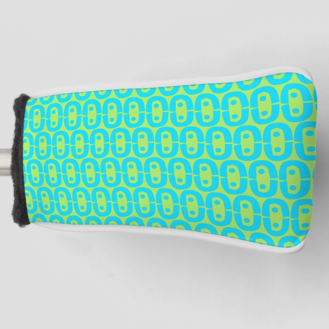 Turquoise and Lime Green Geometric Pattern Golf Head Cover (Front)