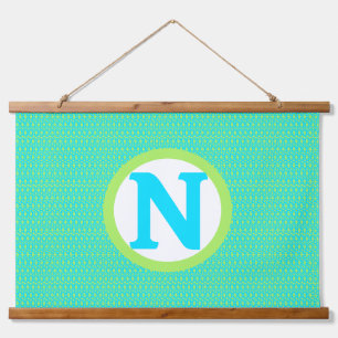 Turquoise and Lime Green Geometric Pattern Hanging Tapestry