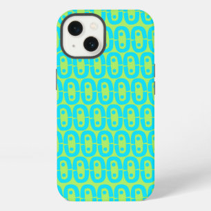 Turquoise and Lime Green Geometric Pattern iPhone 13 Case