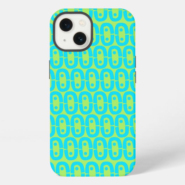Turquoise and Lime Green Geometric Pattern iPhone Case (Back)