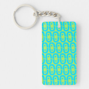 Turquoise and Lime Green Geometric Pattern Key Ring