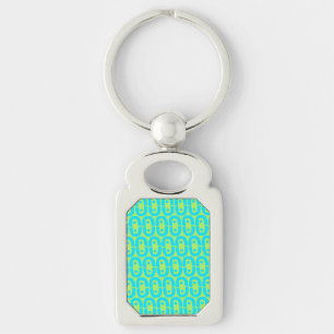 Turquoise and Lime Green Geometric Pattern Key Ring