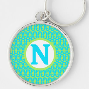 Turquoise and Lime Green Geometric Pattern Key Ring
