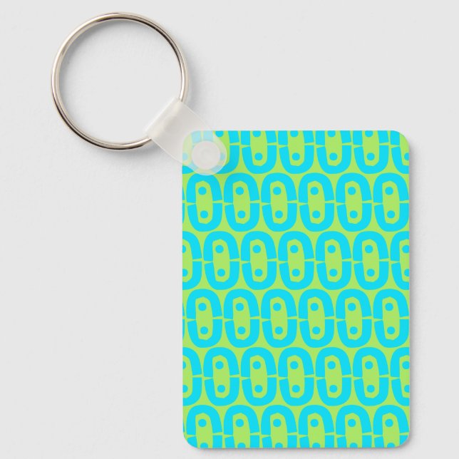 Turquoise and Lime Green Geometric Pattern Key Ring (Front)