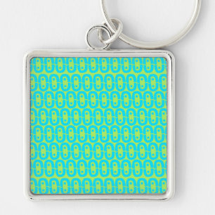 Turquoise and Lime Green Geometric Pattern Key Ring