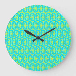 Turquoise and Lime Green Geometric Pattern Large Clock