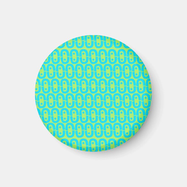 Turquoise and Lime Green Geometric Pattern Magnet (Front)